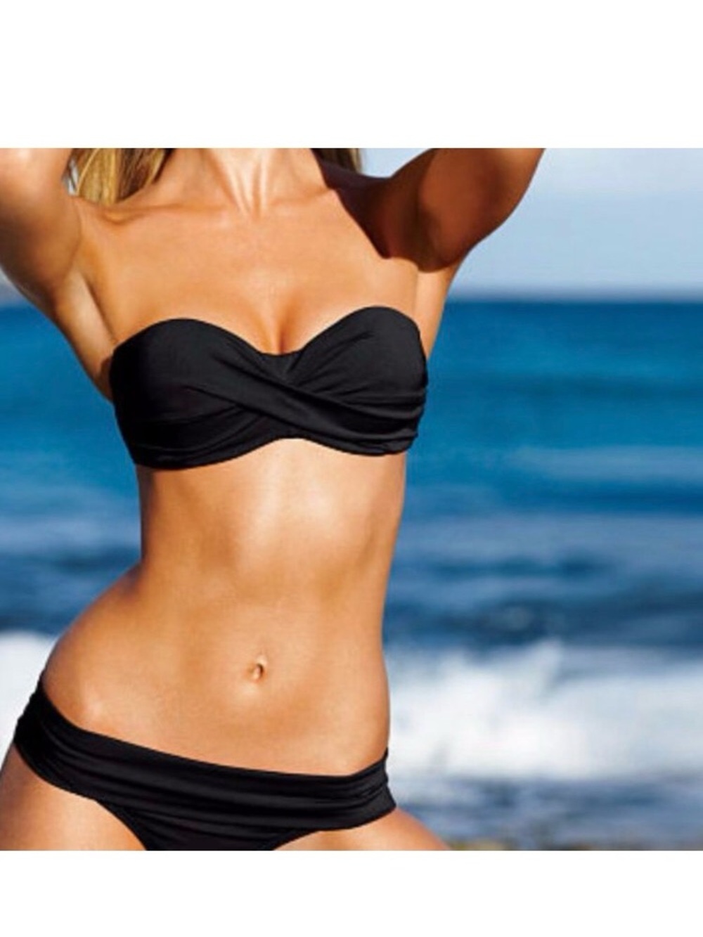 Victorias Secret Swim Black Knockout Twist Push Up Bikini Top Bottom Set 34B L